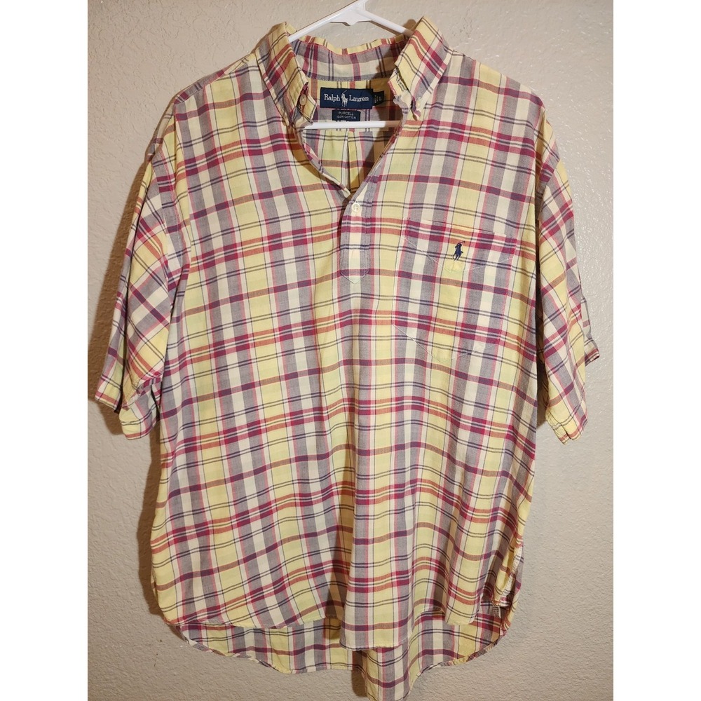 Ralph Lauren Men's Pullover Shirt, Size Large, Plaid, Short Sleeve, Light Weight